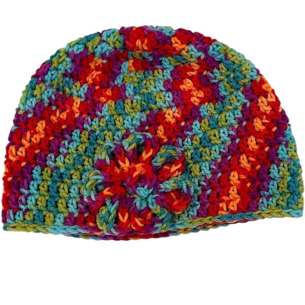 NWT Angela’s Designs one of a kind handmade crocheted hat with flower accent